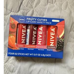 NIVEA Lip Care, Fruity Tinted Lip Balm Variety Pack 3-in-1 Moisture 0.17Oz Stick